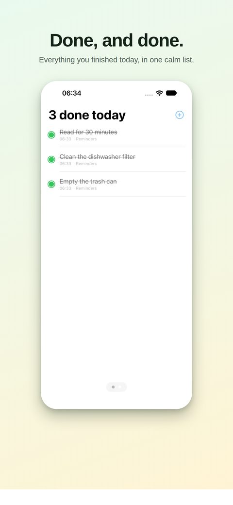 Done screen listing everything completed today.